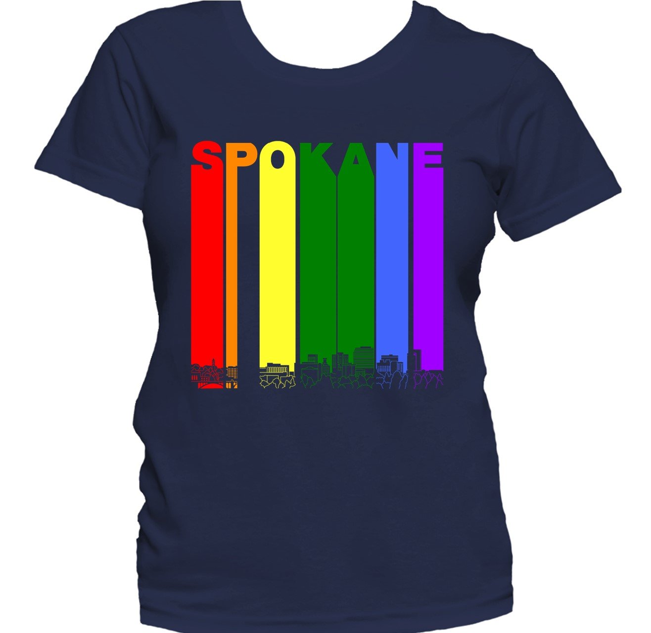 Spokane Washington Skyline Rainbow LGBTQ Gay Pride Women's T-Shirt