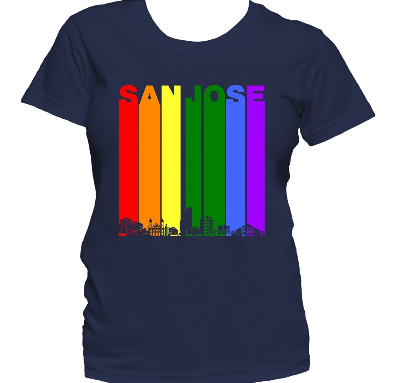 San Jose California Skyline Rainbow LGBTQ Gay Pride Women's T-Shirt