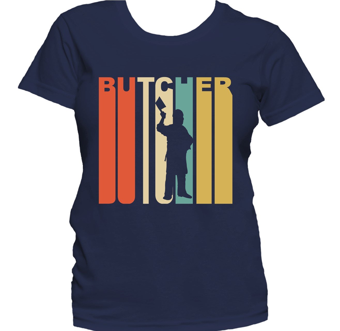 Retro 1970's Style Butcher Silhouette Meat Cutter Women's T-Shirt