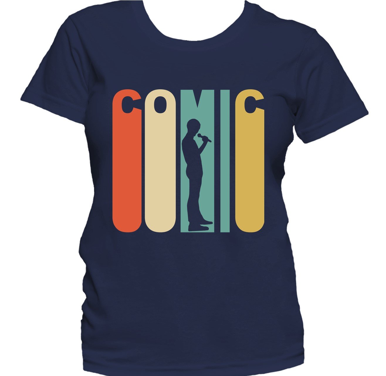 Retro 1970's Style Comic Silhouette Stand Up Comedian Women's T-Shirt