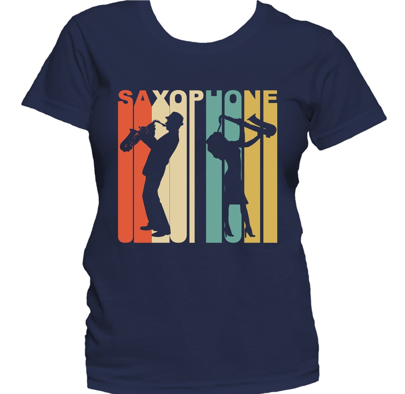Retro 1970's Style Saxophone Player Silhouette Music Women's T-Shirt