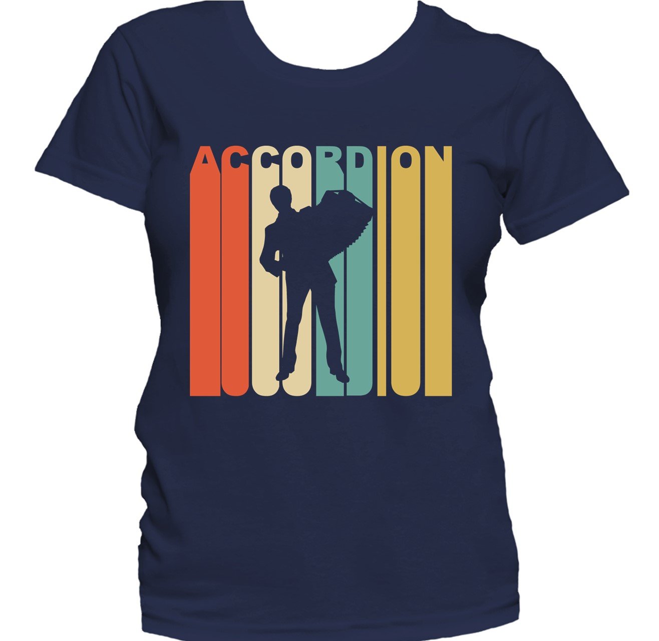 Retro 1970's Style Accordion Player Silhouette Music Women's T-Shirt