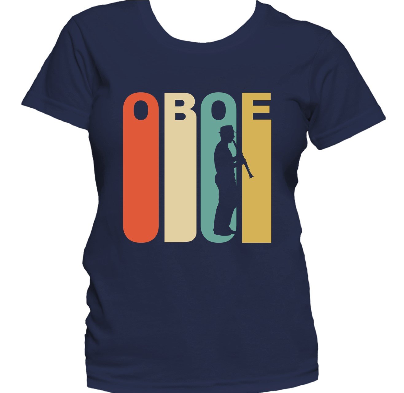 Retro 1970's Style Oboe Player Silhouette Music Women's T-Shirt