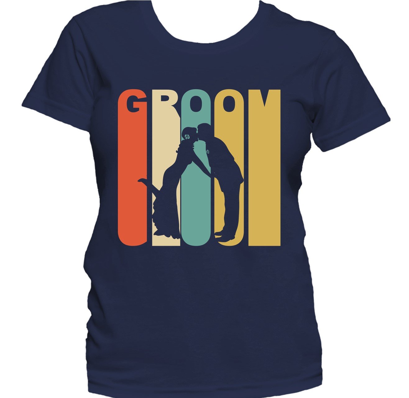 Retro 1970's Style Husband And Wife Silhouette Groom Women's T-Shirt