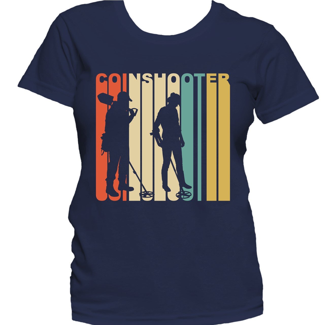 Retro 1970's Coinshooter Silhouette Metal Detecting Women's T-Shirt