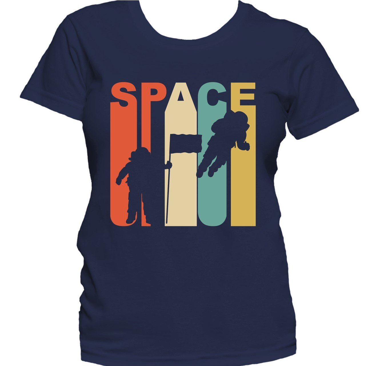 Retro 1970's Style Astronaut Silhouette Space Science Women's T-Shirt