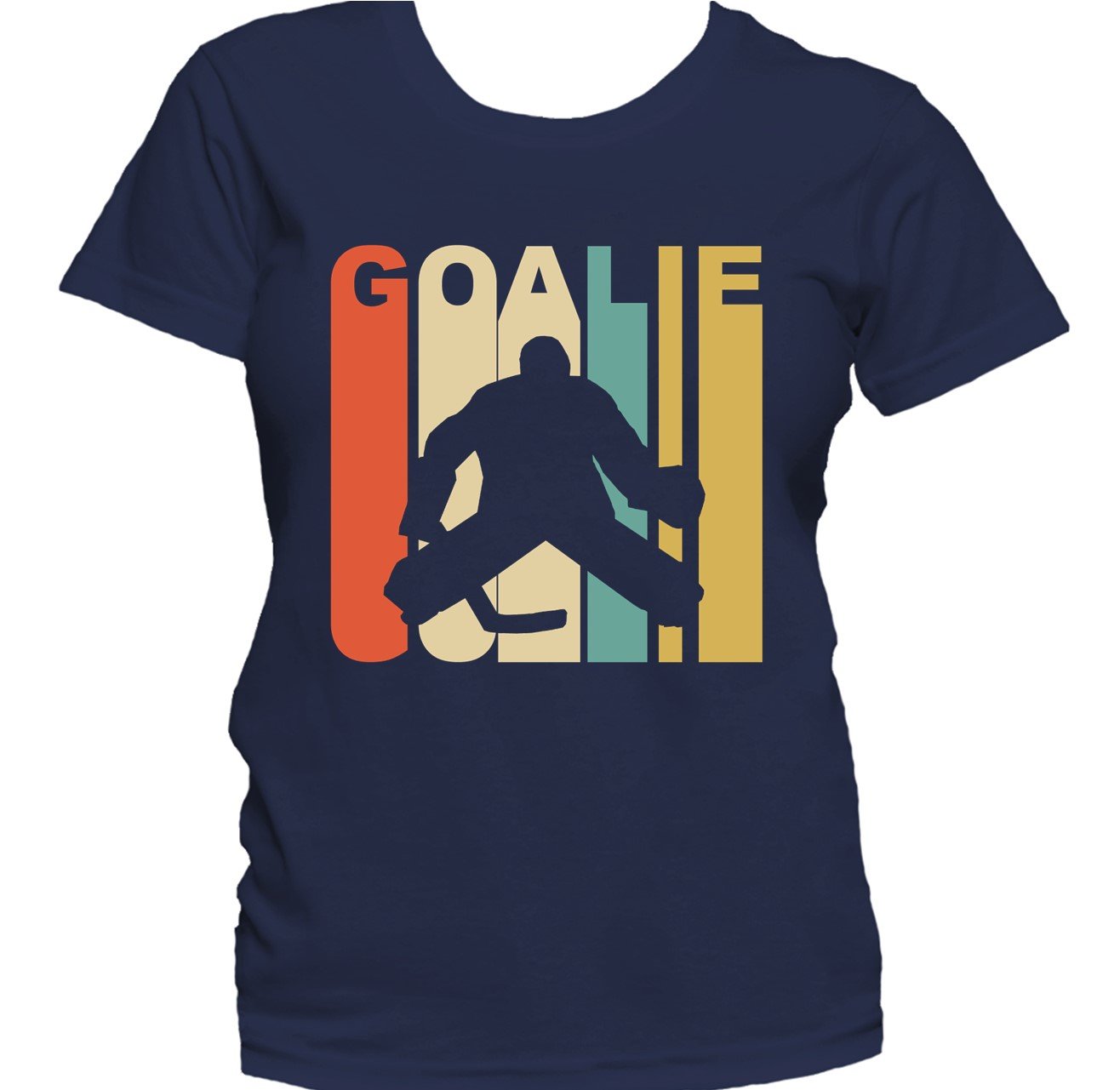 Retro 1970's Style Hockey Goalie Silhouette Sports Women's T-Shirt