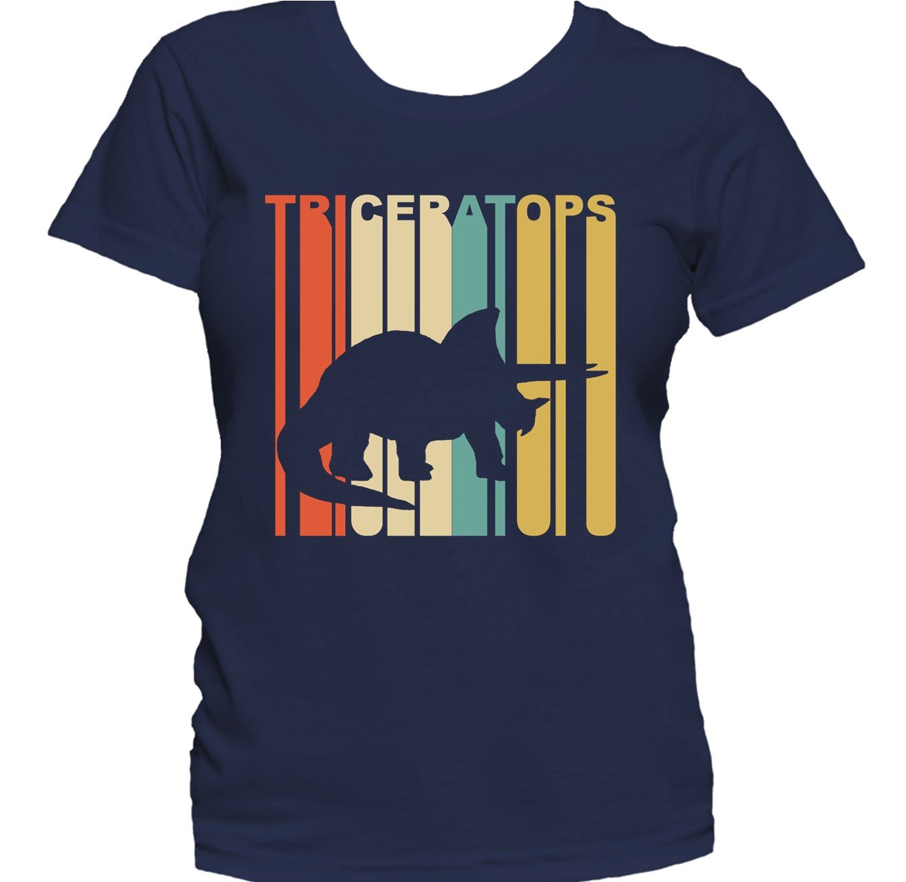 Retro 1970's Style Dinosaur Silhouette Triceratops Women's T-Shirt