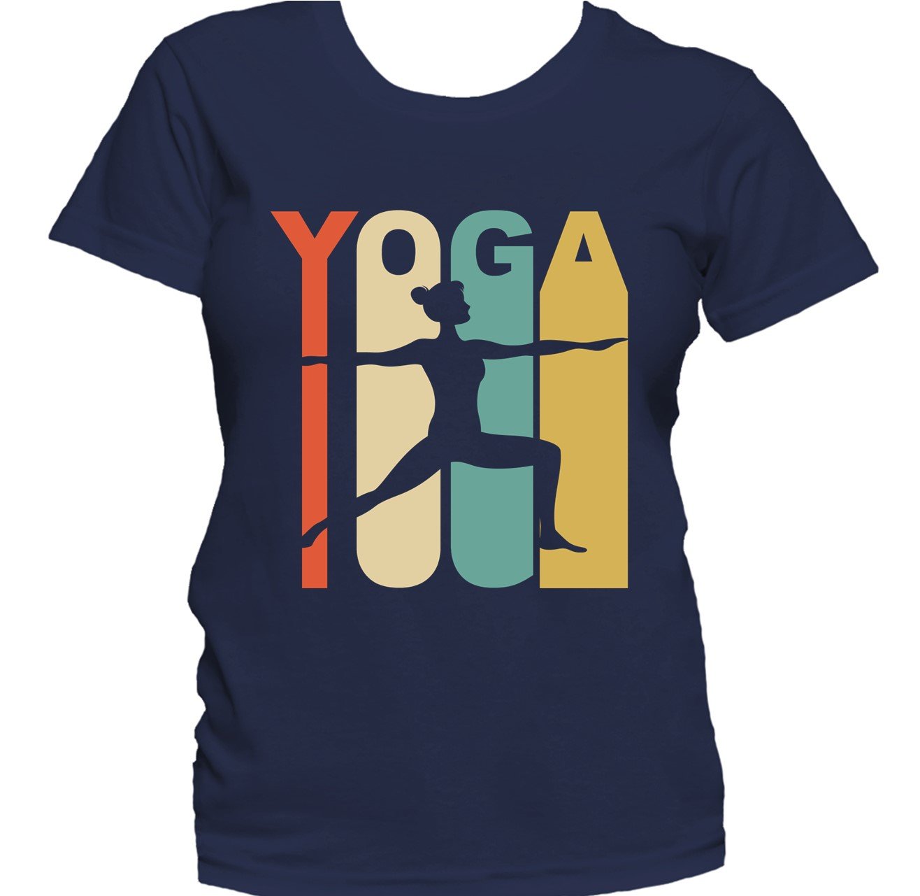 Retro 1970's Style Warrior Two Yoga Pose Silhouette Women's T-Shirt