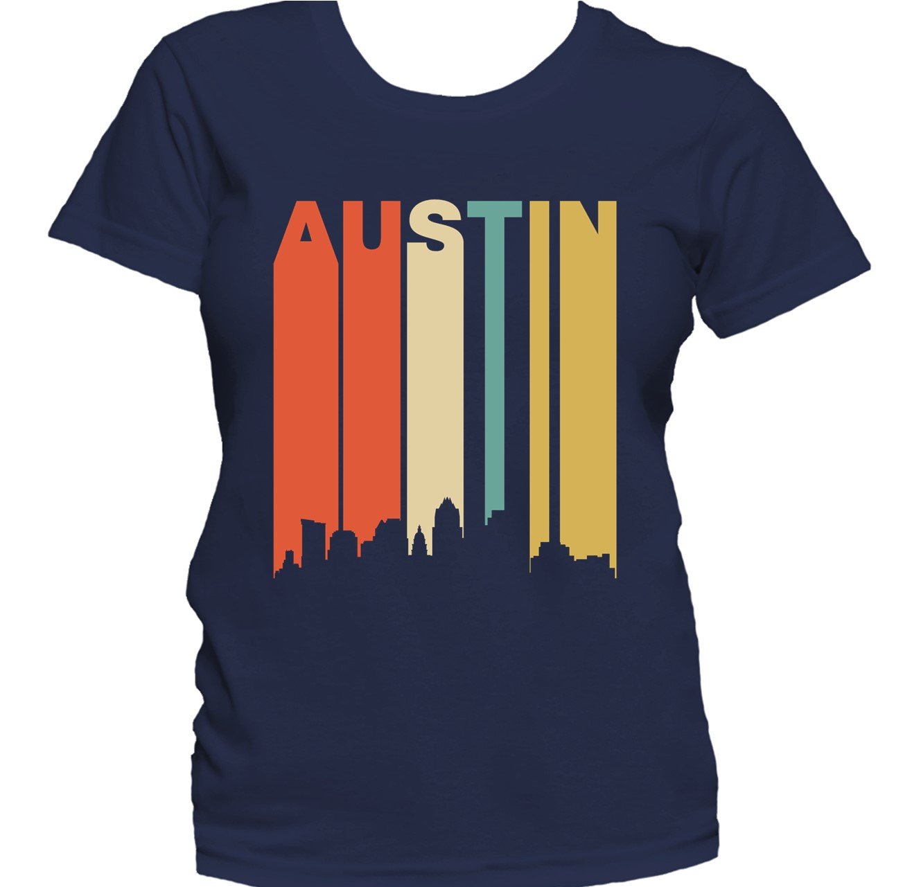 Retro 1970's Style Austin Texas Cityscape Downtown Skyline Women's T-Shirt