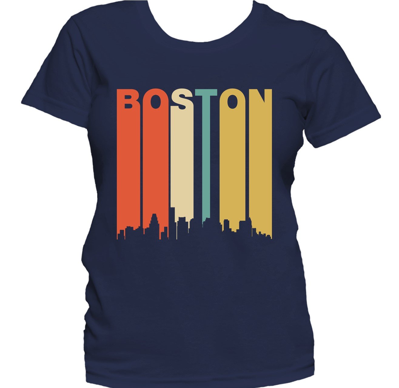 Retro 1970's Style Boston Massachusetts Cityscape Downtown Skyline Women's T-Shirt
