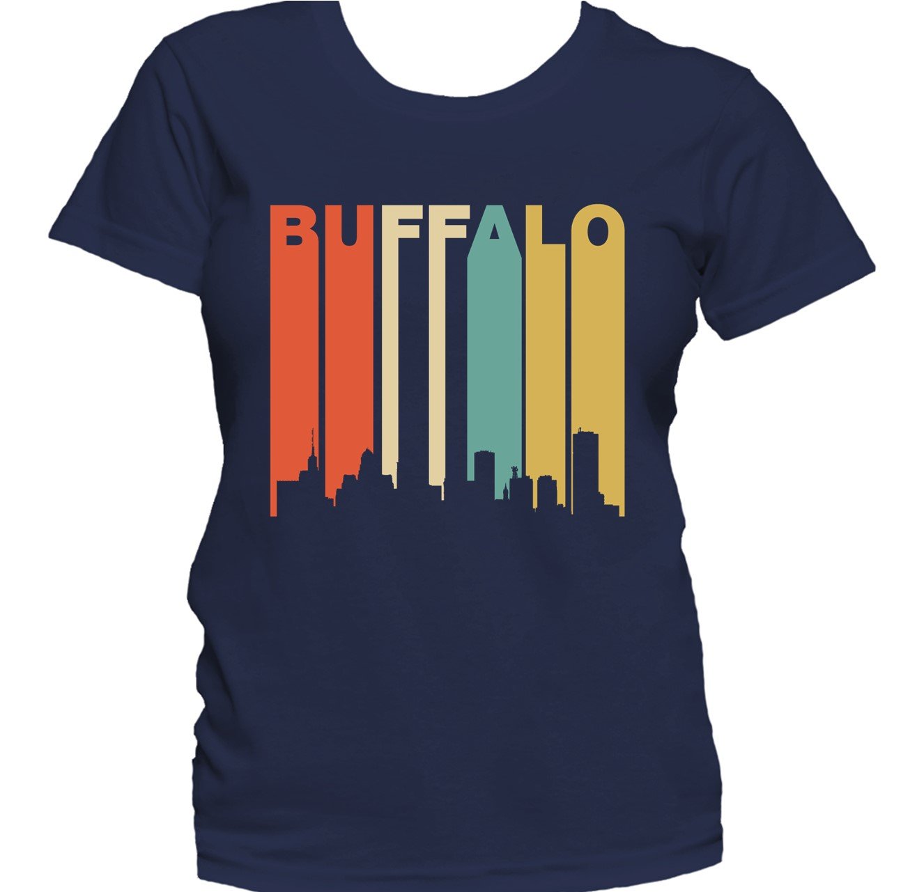 Retro 1970's Style Buffalo New York Cityscape Downtown Skyline Women's T-Shirt
