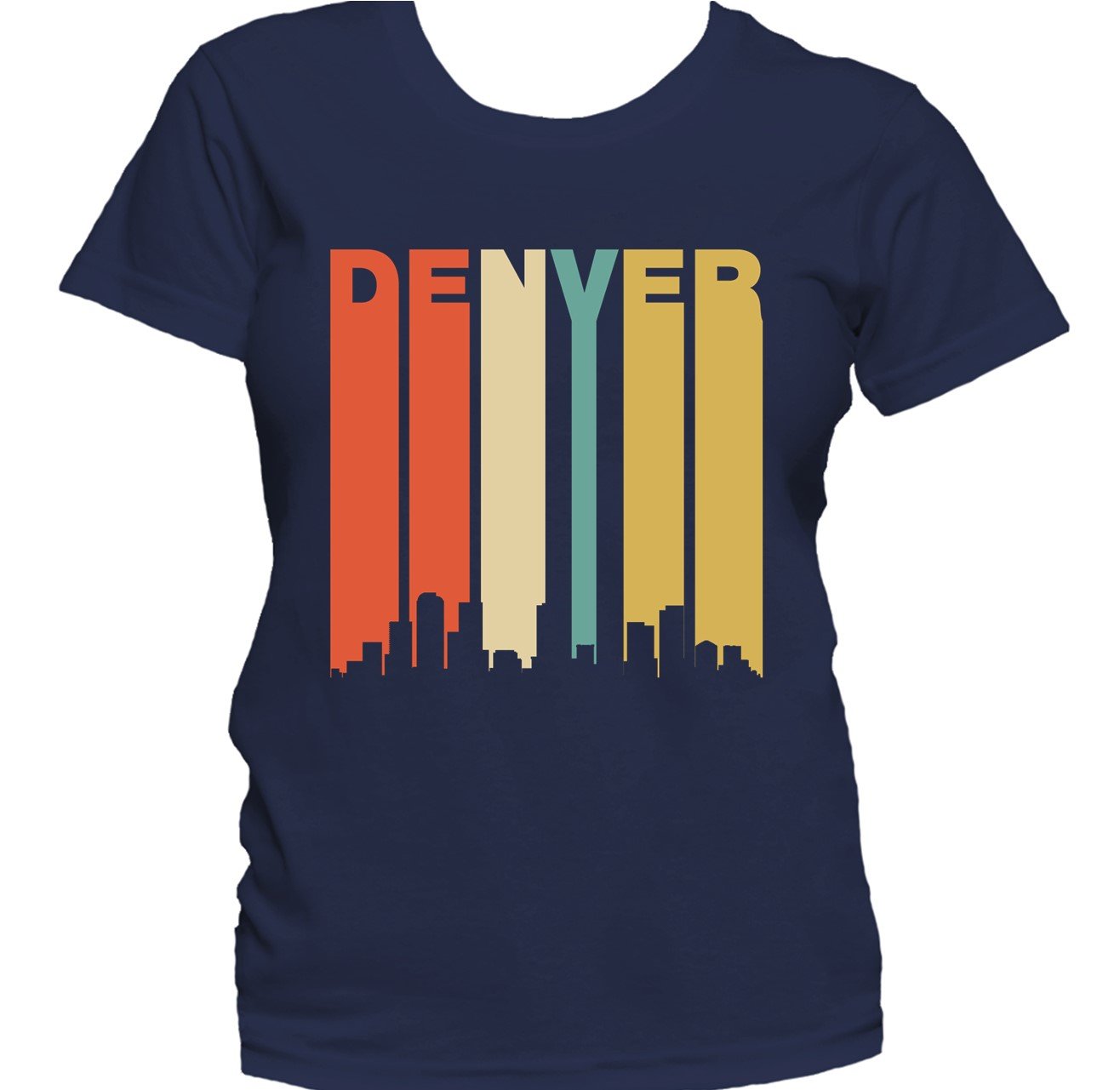 Retro 1970's Style Denver Colorado Cityscape Downtown Skyline Women's T-Shirt