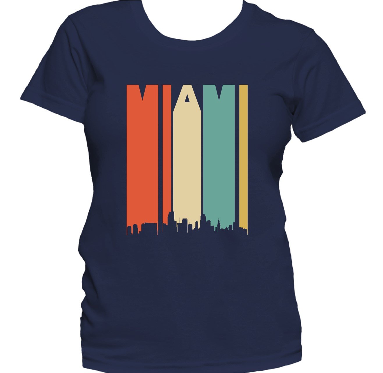 Retro 1970's Style Miami Florida Cityscape Downtown Skyline Women's T-Shirt