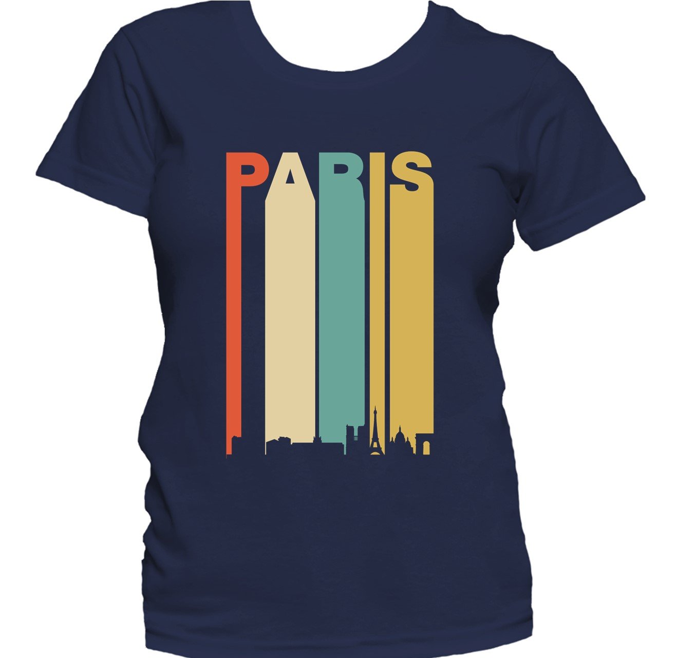 Retro 1970's Style Paris France Cityscape Downtown Skyline Women's T-Shirt