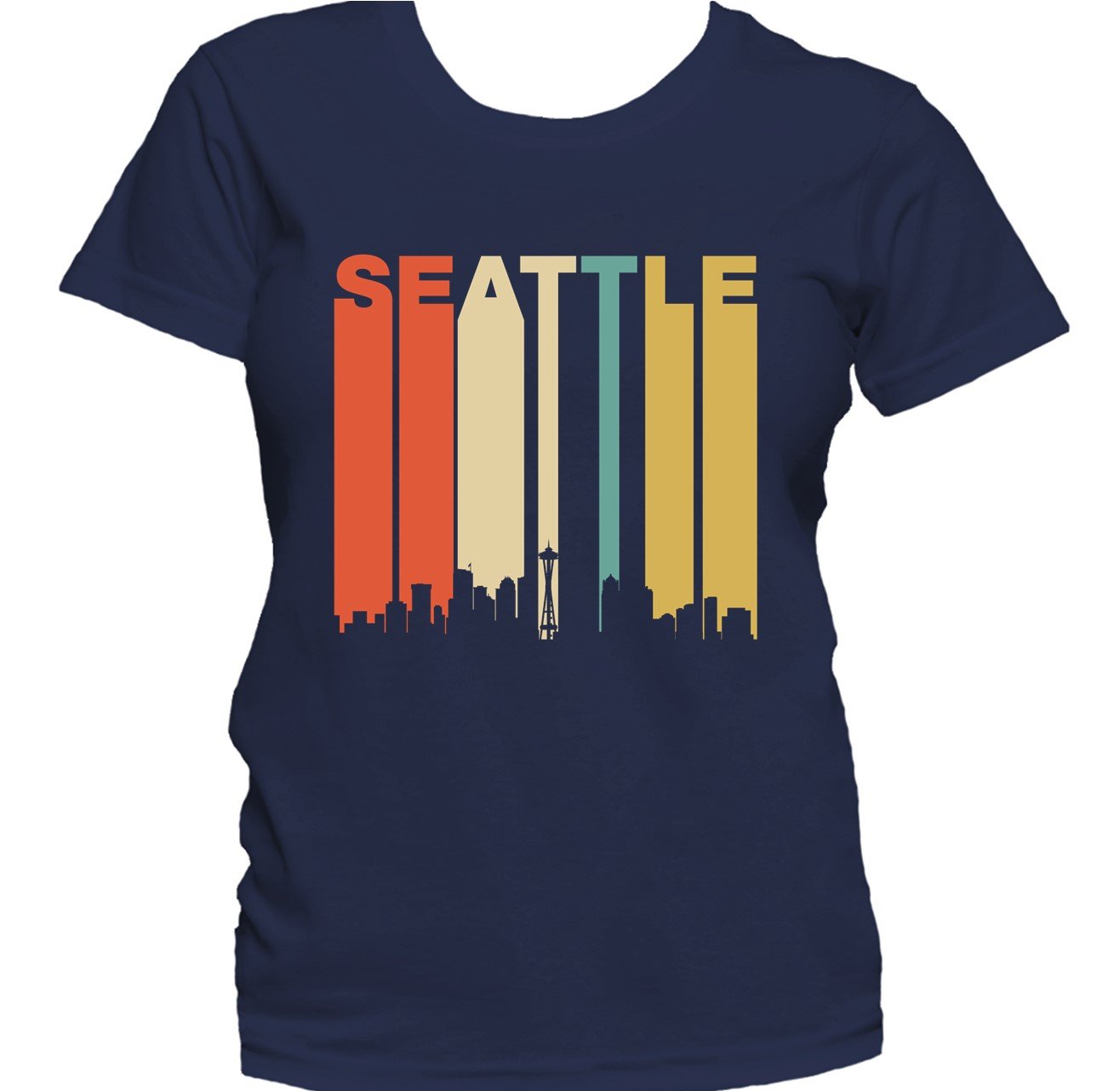 Retro 1970's Style Seattle Washington Cityscape Downtown Skyline Women's T-Shirt
