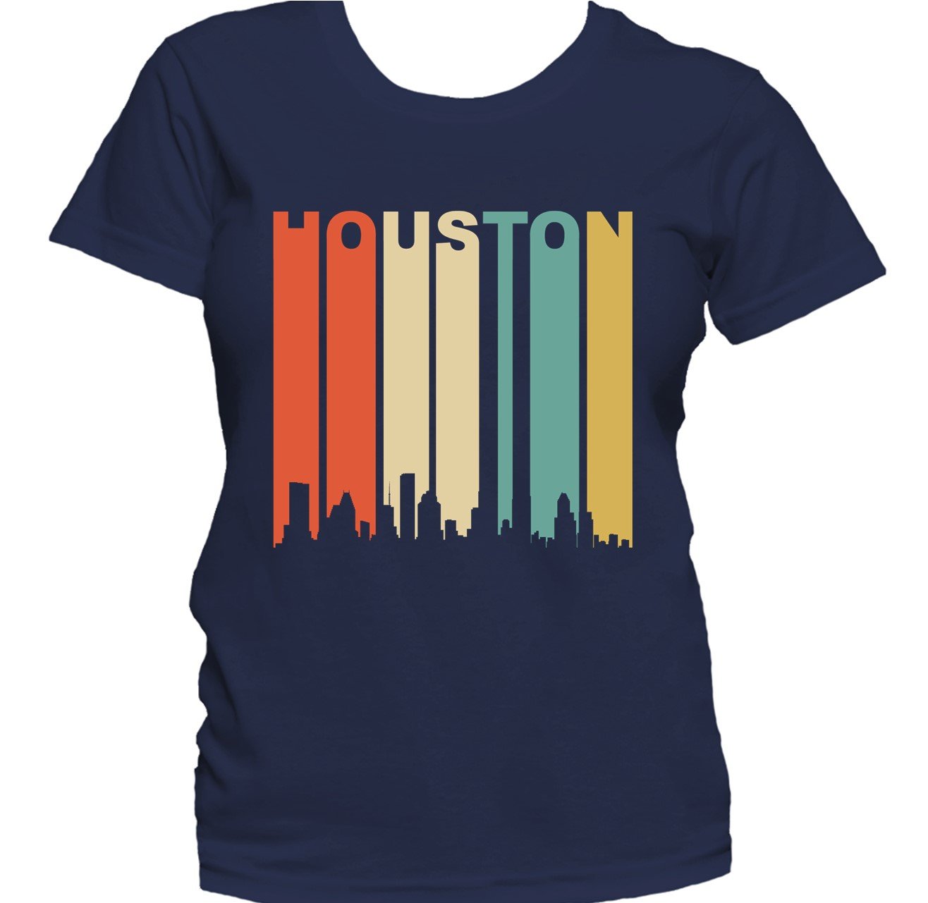 Retro 1970's Style Houston Texas Cityscape Downtown Skyline Women's T-Shirt