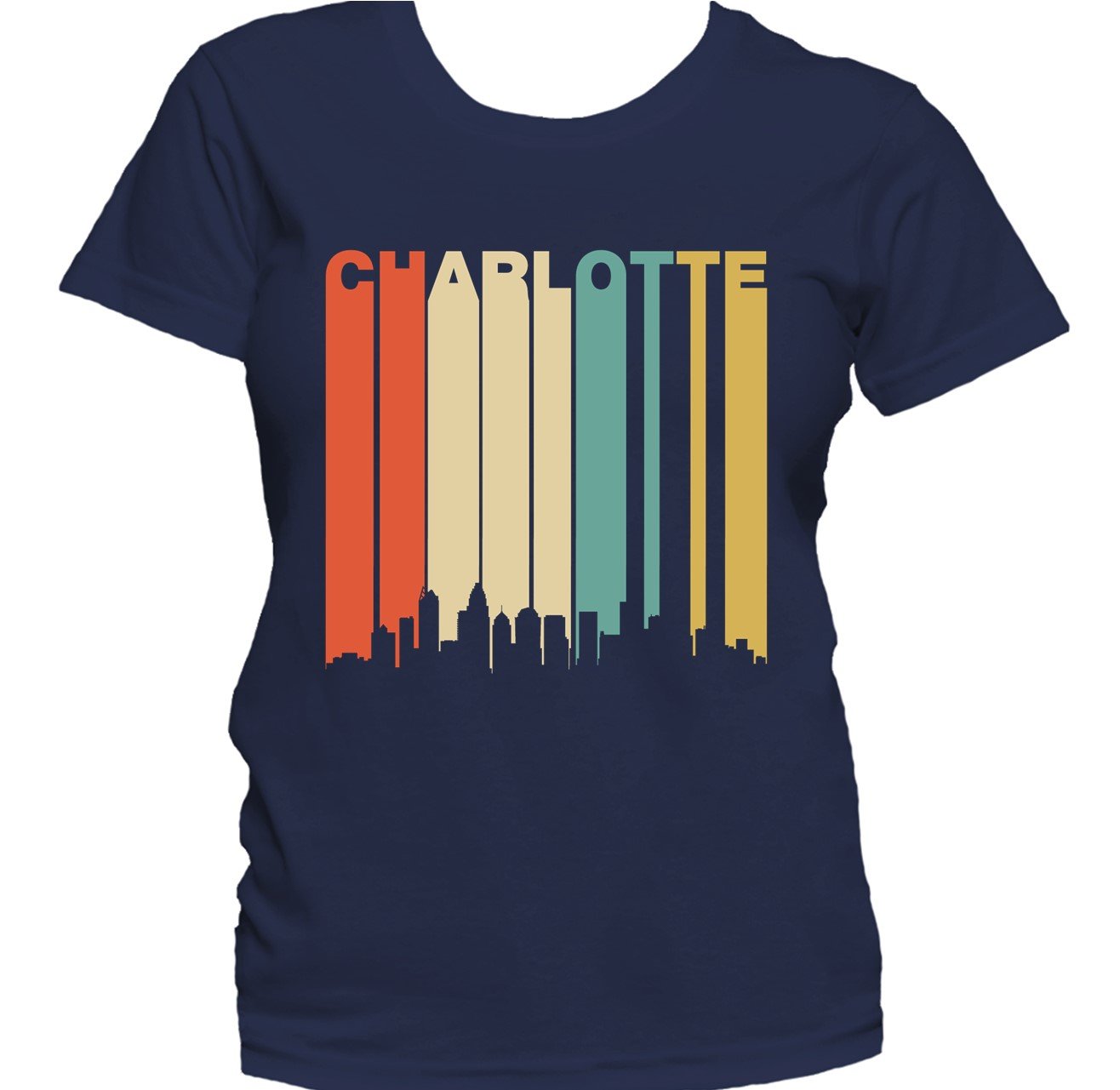 Retro 1970's Style Charlotte North Carolina Downtown Skyline Women's T-Shirt