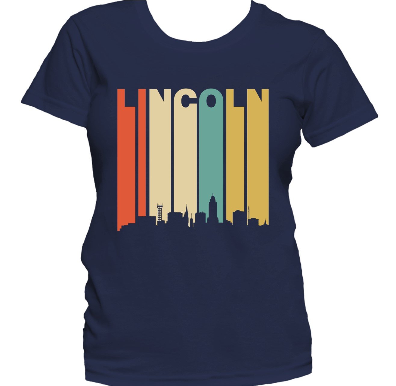 Retro 1970's Style Lincoln Nebraska Downtown Skyline Women's T-Shirt