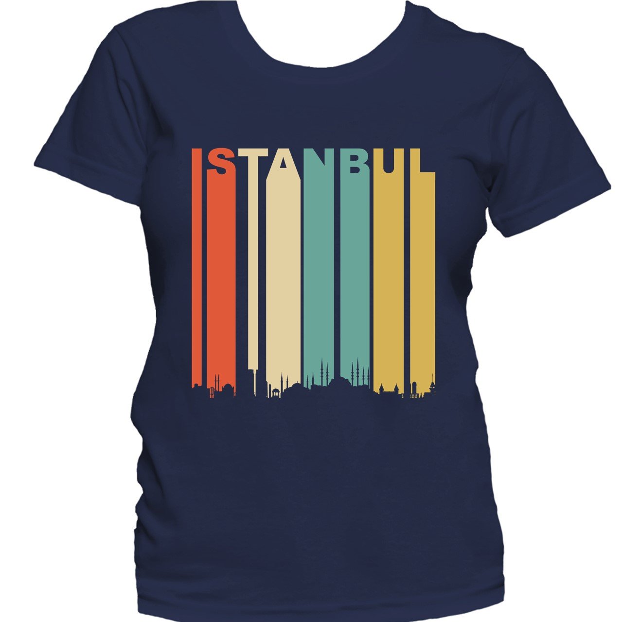 Retro 1970's Style Istanbul Turkey Cityscape Downtown Skyline Women's T-Shirt