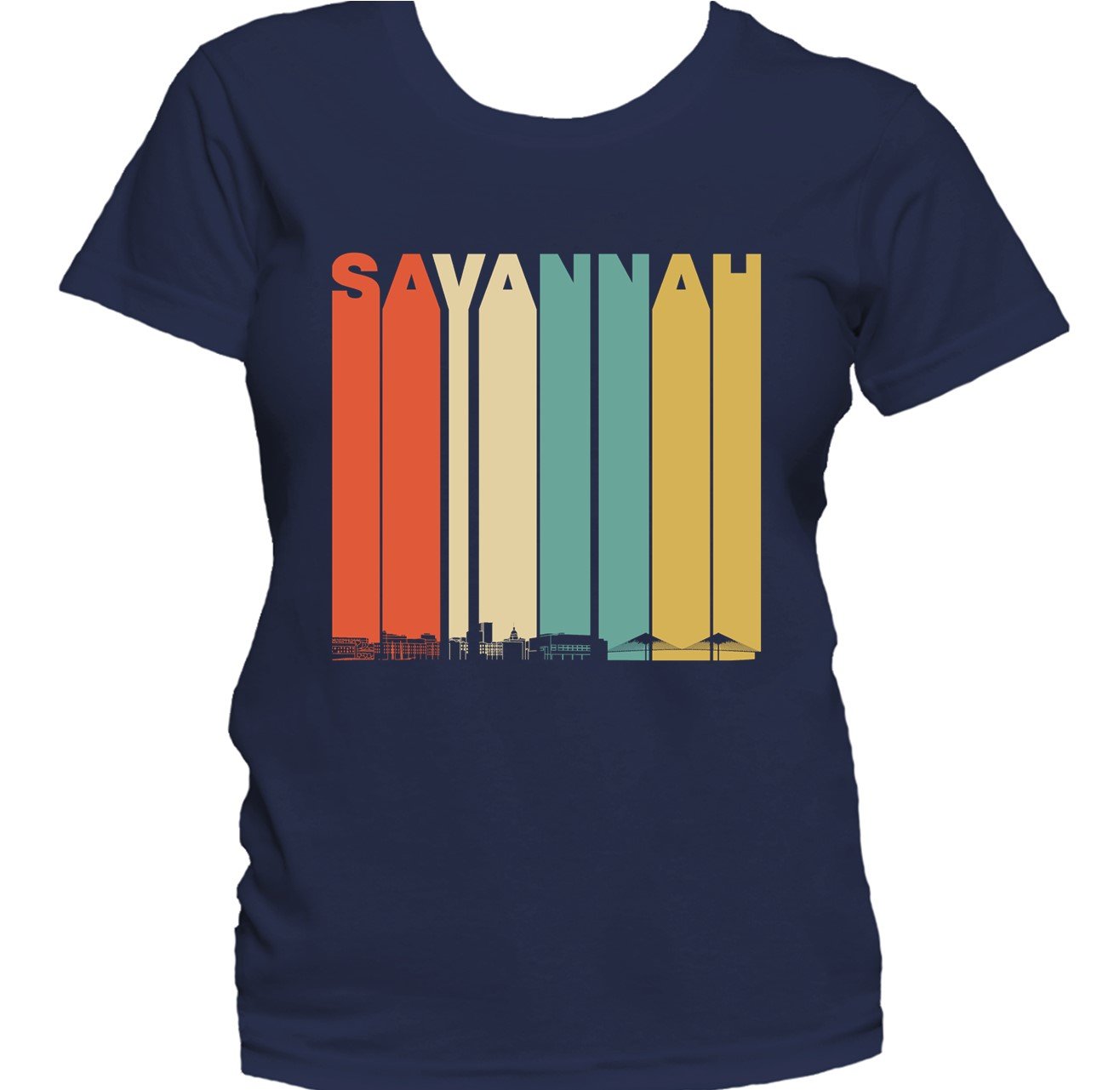 Retro 1970's Style Savannah Georgia Skyline Women's T-Shirt