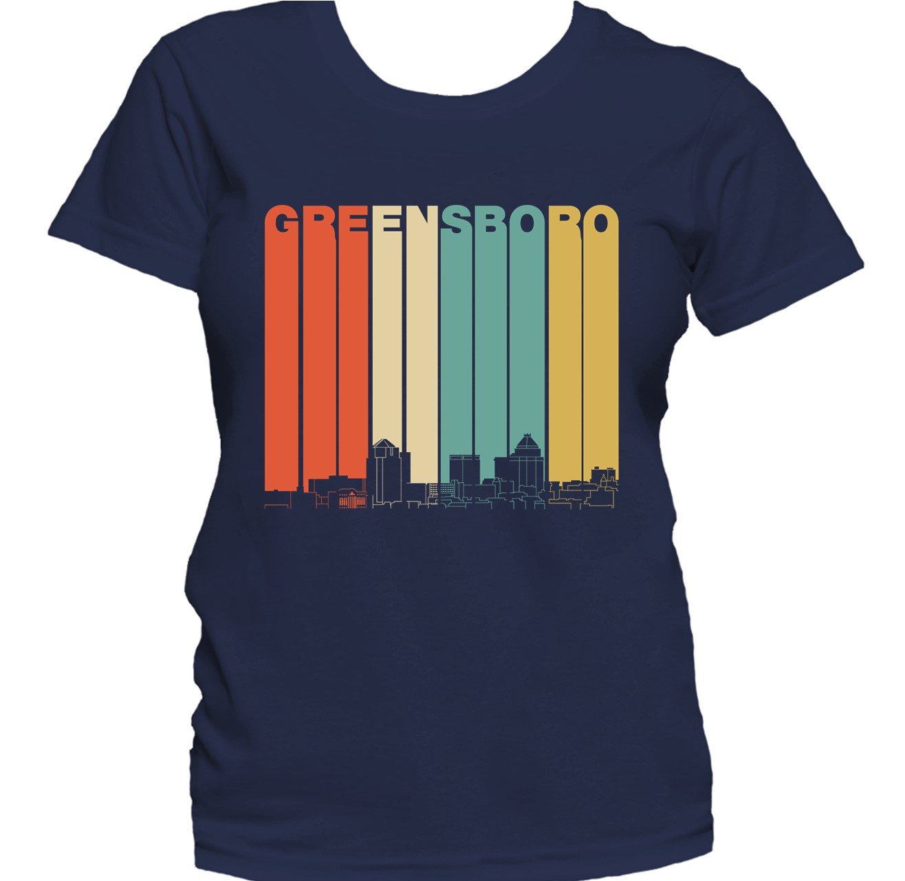 Retro 1970's Style Greensboro North Carolina Skyline Women's T-Shirt