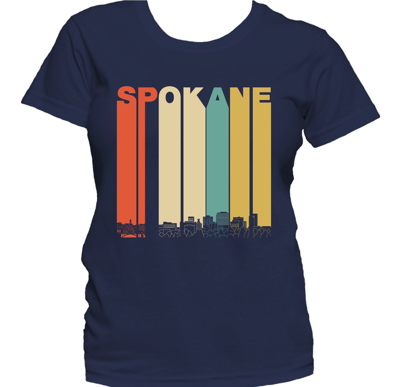 Retro 1970's Style Spokane Washington Skyline Women's T-Shirt
