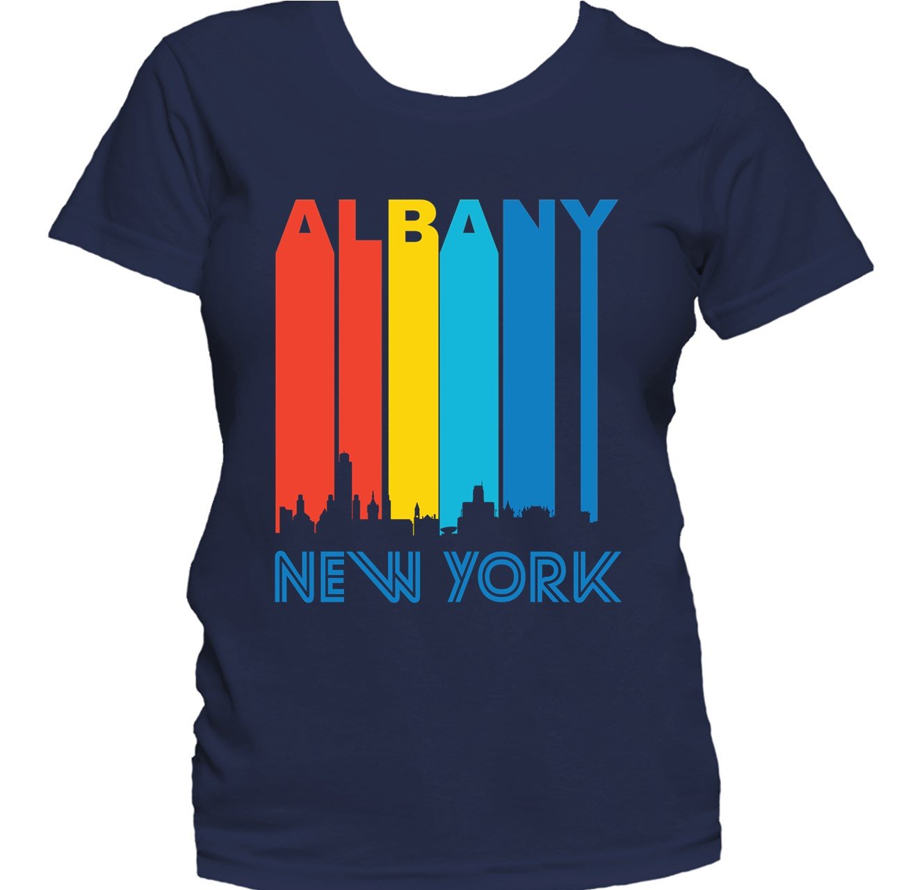Retro 1970's Style Albany New York Cityscape Downtown Skyline Women's T-Shirt