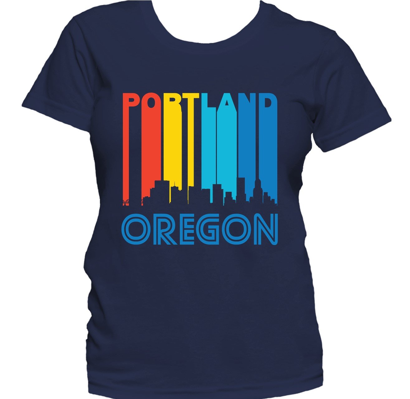 Retro 1970's Style Portland Oregon Cityscape Downtown Skyline Women's T-Shirt