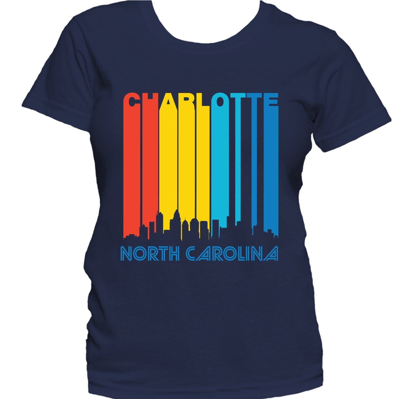 Retro 1970's Style Charlotte North Carolina Downtown Skyline Women's T-Shirt