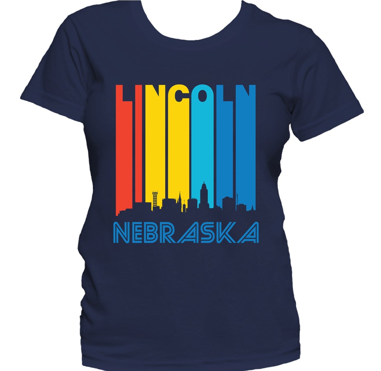 Retro 1970's Style Lincoln Nebraska Downtown Skyline Women's T-Shirt