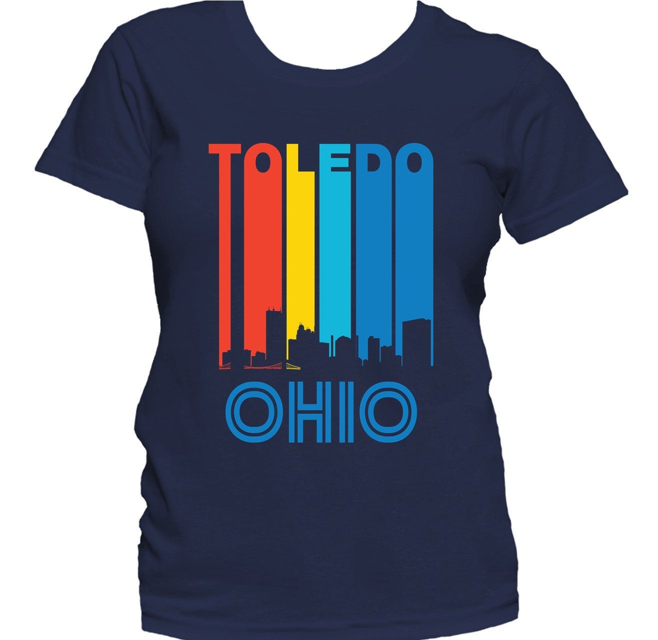 Retro 1970's Style Toledo Ohio Cityscape Downtown Skyline Women's T-Shirt
