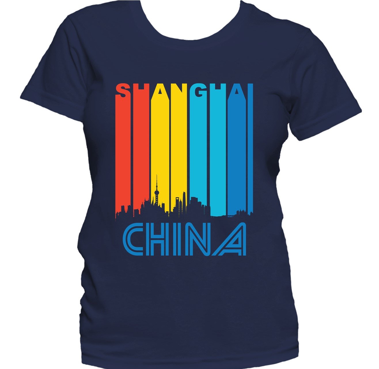Retro 1970's Style Shanghai China Cityscape Downtown Skyline Women's T-Shirt