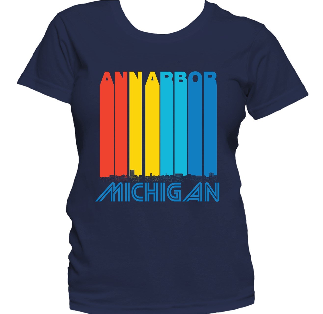 Retro 1970's Style Ann Arbor Michigan Skyline Women's T-Shirt