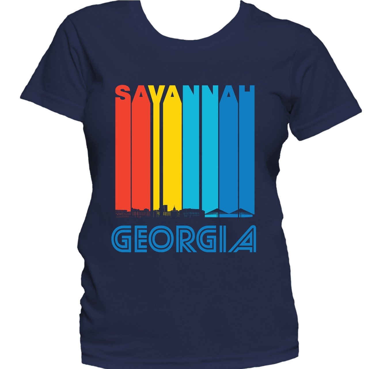 Retro 1970's Style Savannah Georgia Skyline Women's T-Shirt