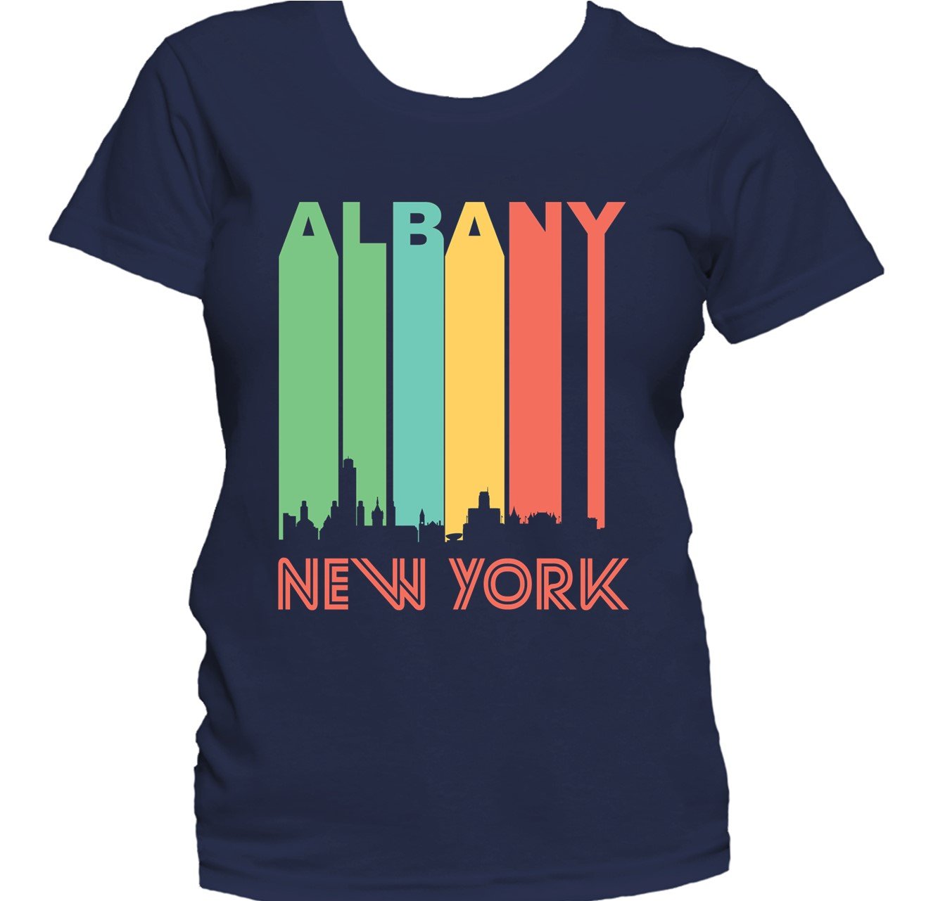 Retro 1970's Style Albany New York Cityscape Downtown Skyline Women's T-Shirt