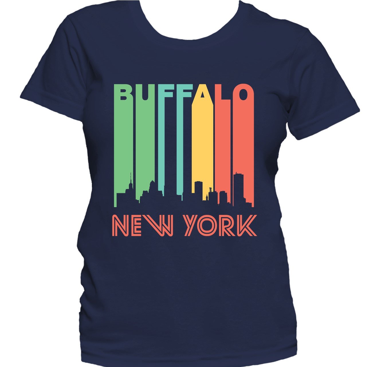 Retro 1970's Style Buffalo New York Cityscape Downtown Skyline Women's T-Shirt