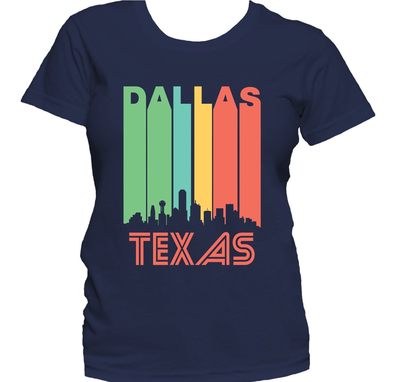 Retro 1970's Style Dallas Texas Cityscape Downtown Skyline Women's T-Shirt