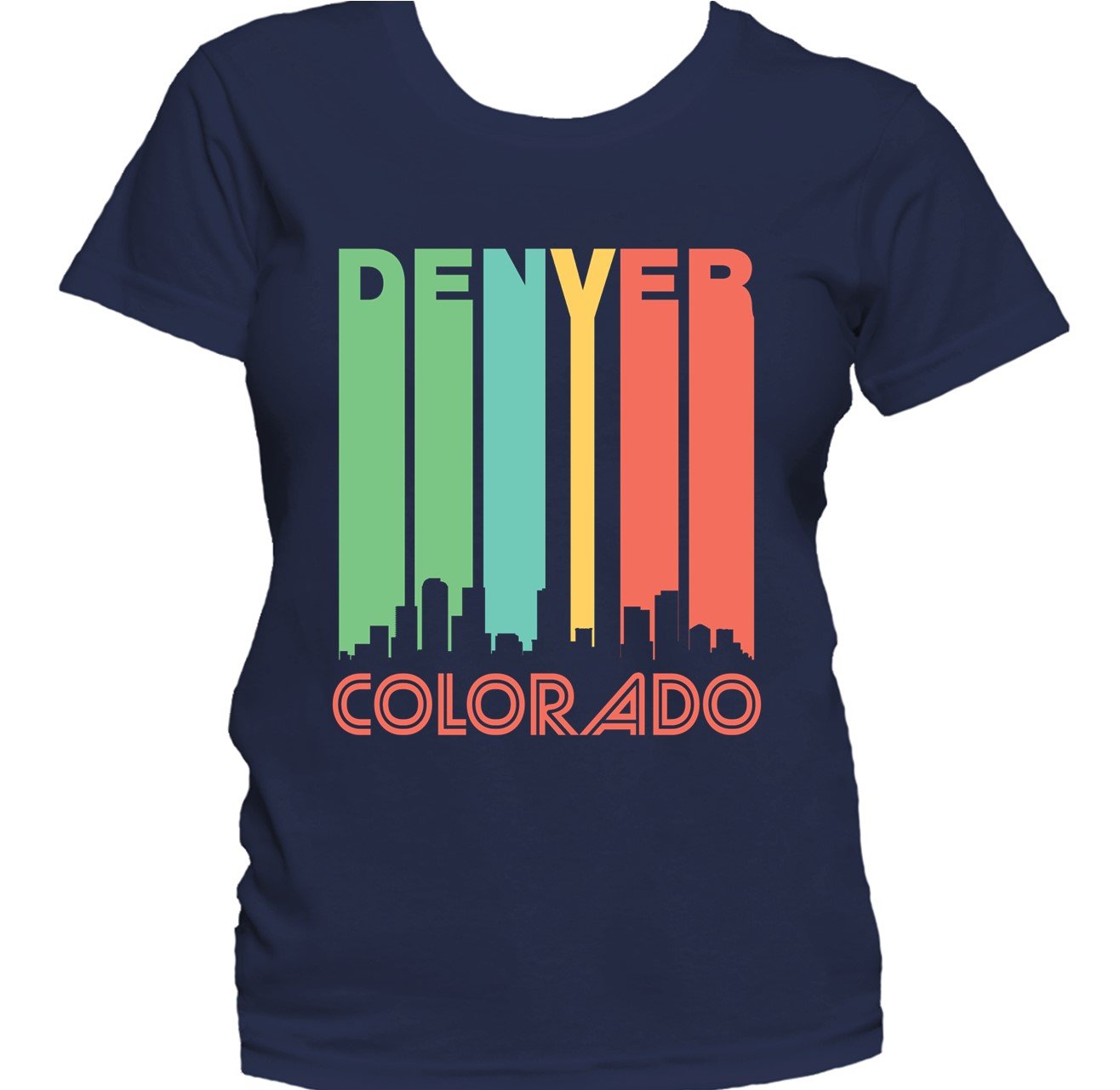 Retro 1970's Style Denver Colorado Cityscape Downtown Skyline Women's T-Shirt