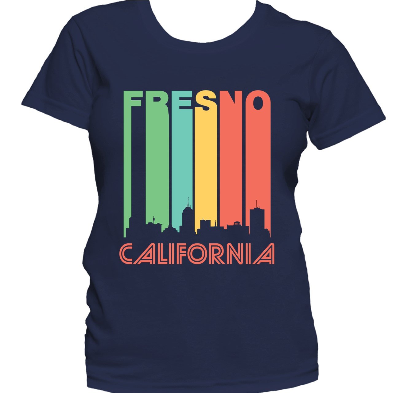Retro 1970's Style Fresno California Cityscape Downtown Skyline Women's T-Shirt