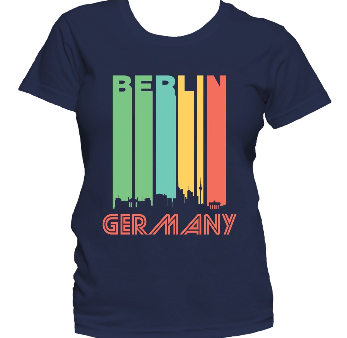 Retro 1970's Style Berlin Germany Cityscape Downtown Skyline Women's T-Shirt