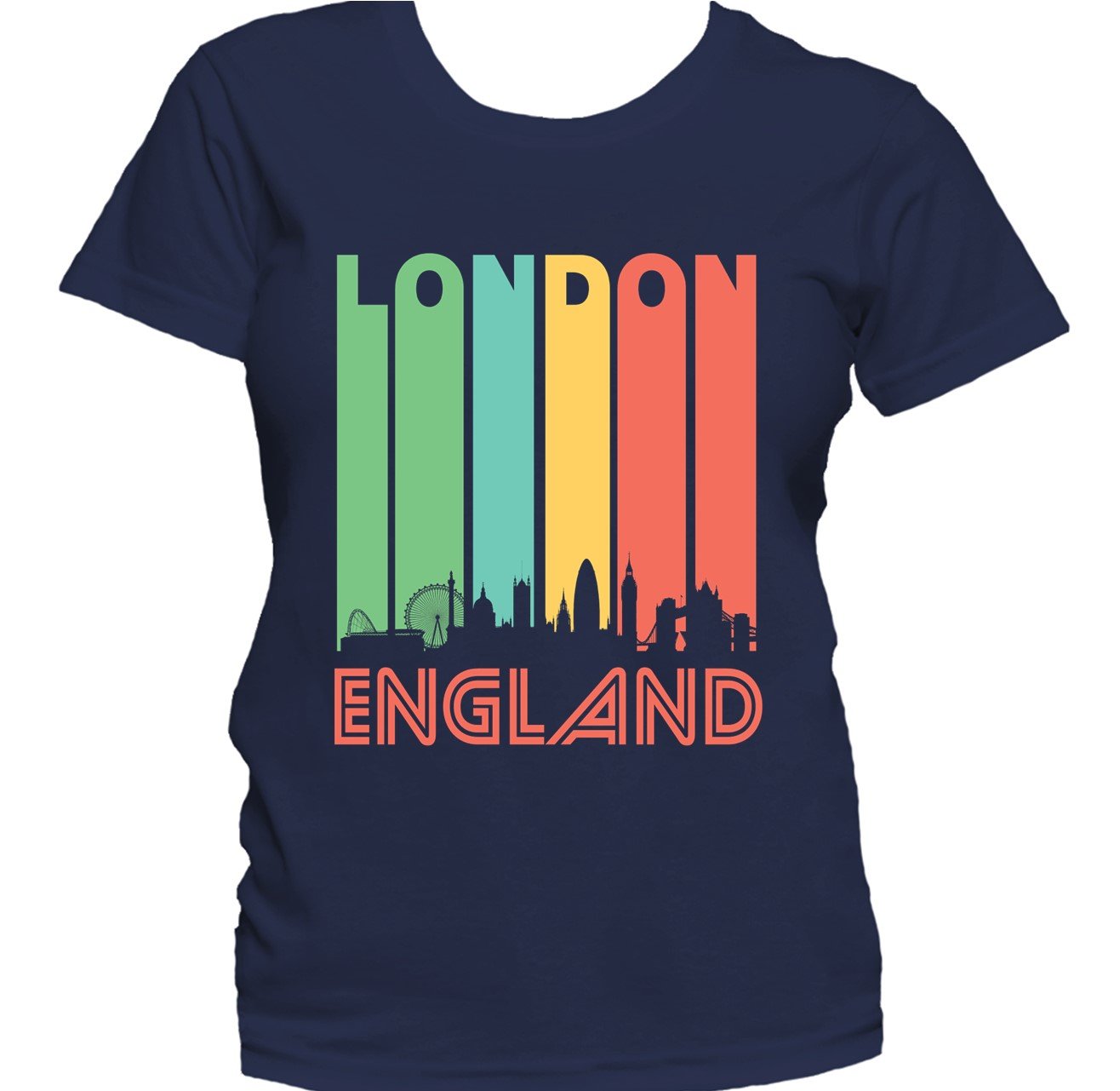 Retro 1970's Style London England Cityscape Downtown Skyline Women's T-Shirt