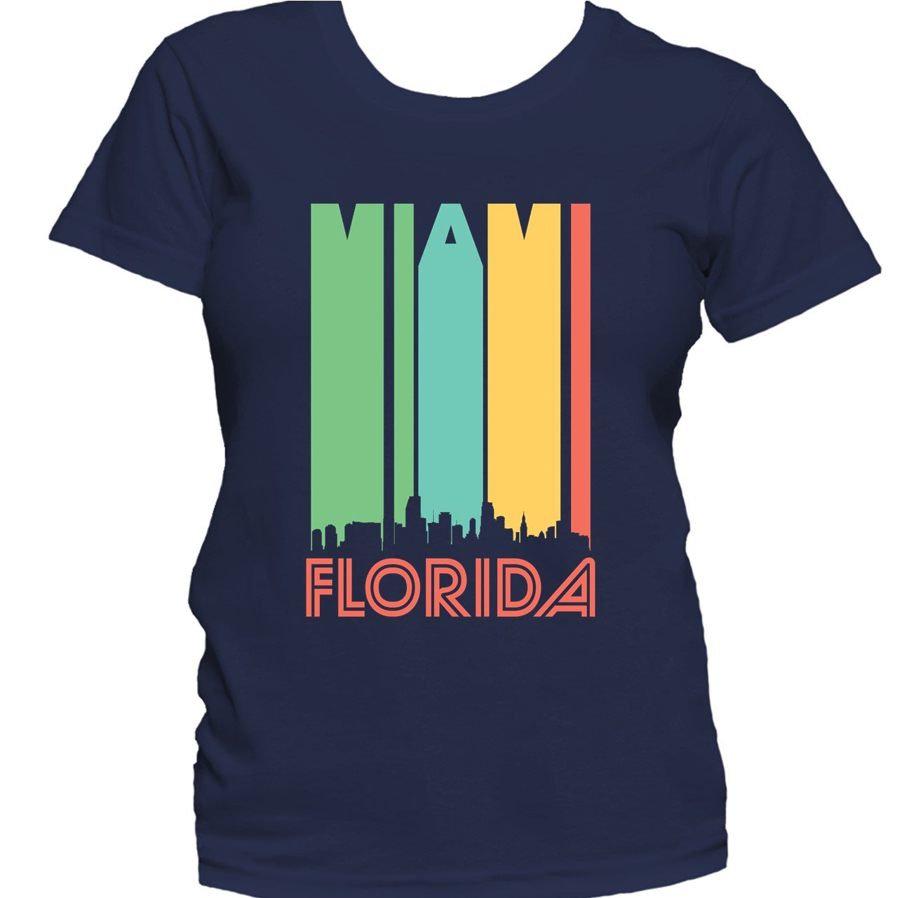 Retro 1970's Style Miami Florida Cityscape Downtown Skyline Women's T-Shirt