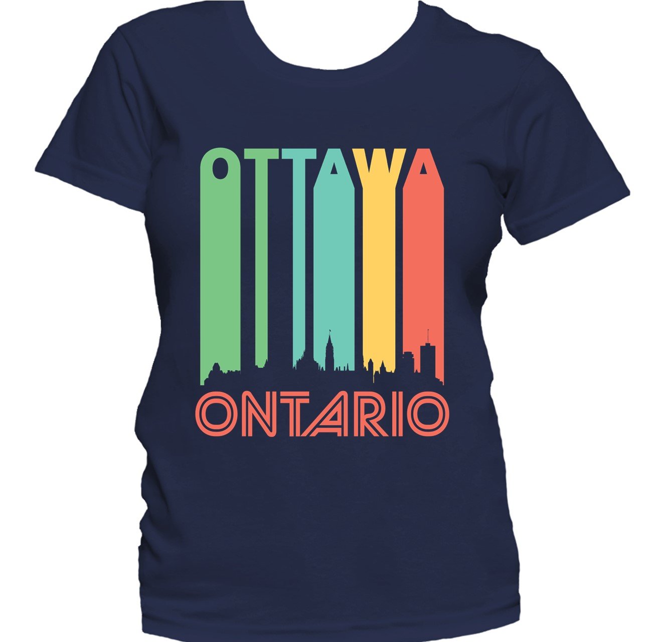 Retro 1970's Style Ottawa Ontario Cityscape Downtown Skyline Women's T-Shirt
