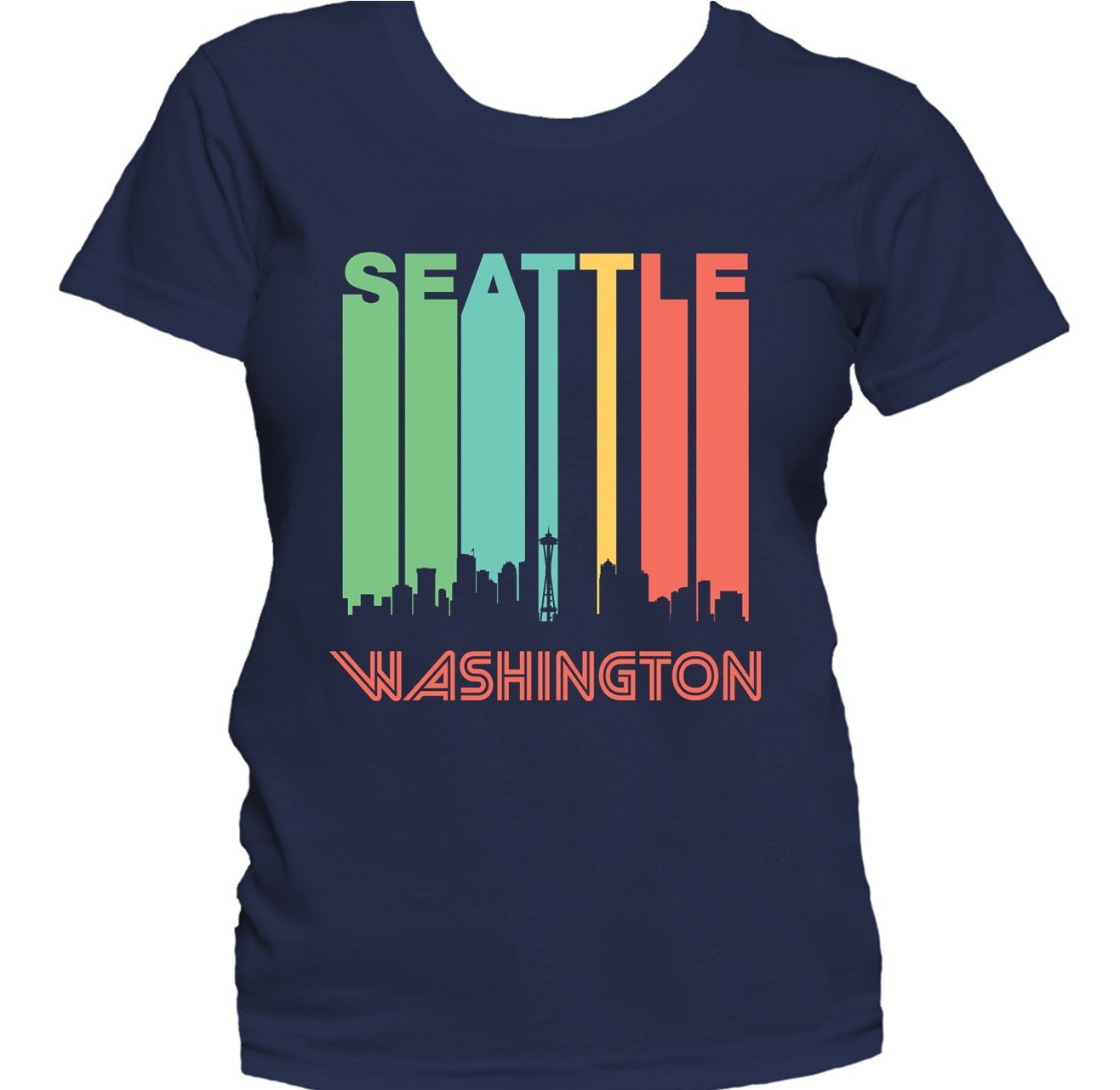 Retro 1970's Style Seattle Washington Cityscape Downtown Skyline Women's T-Shirt