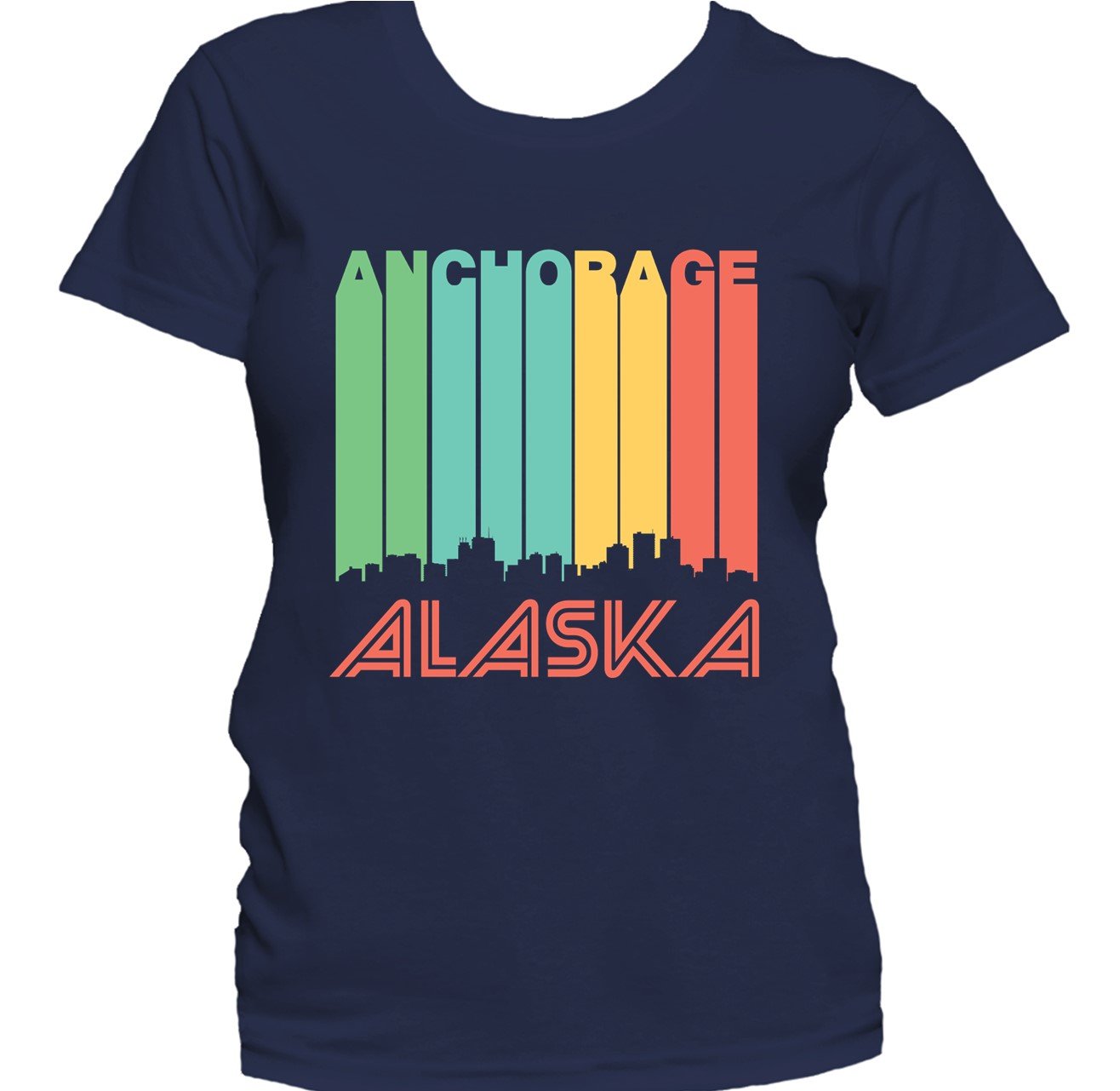Retro 1970's Style Anchorage Alaska Downtown Skyline Women's T-Shirt