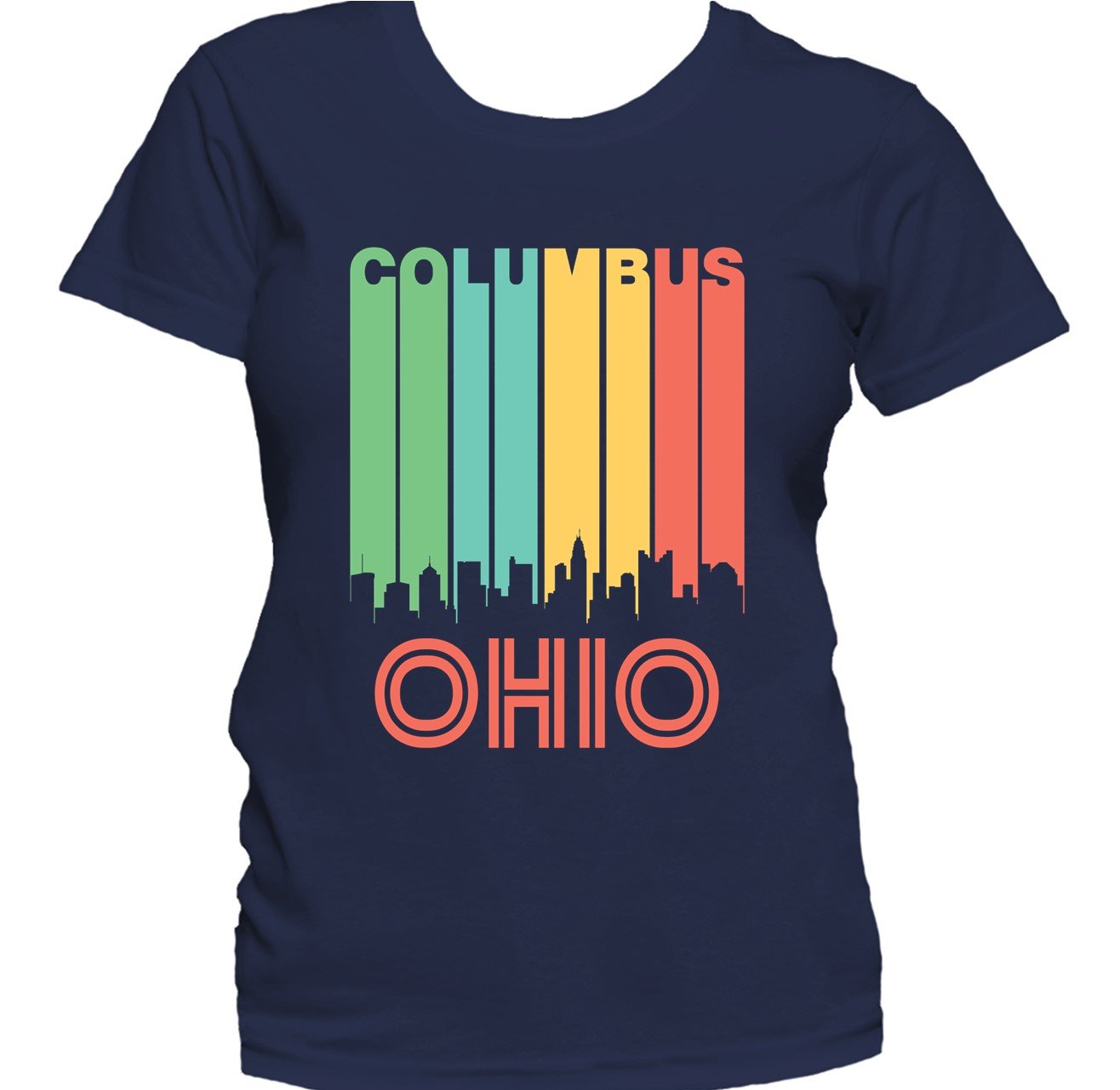 Retro 1970's Style Columbus Ohio Cityscape Downtown Skyline Women's T-Shirt