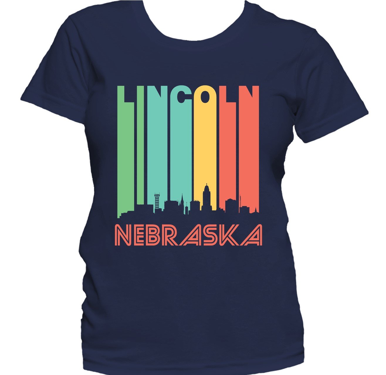 Retro 1970's Style Lincoln Nebraska Downtown Skyline Women's T-Shirt