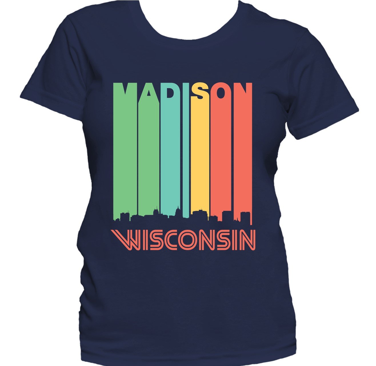 Retro 1970's Style Madison Wisconsin Downtown Skyline Women's T-Shirt