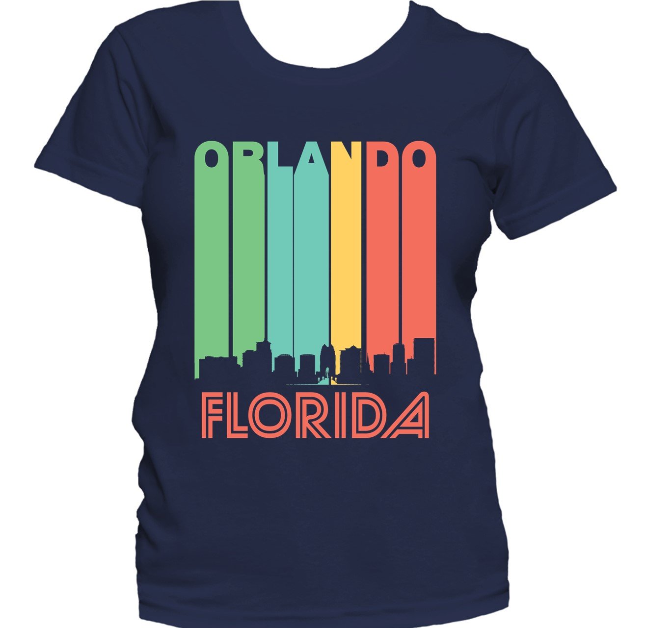 Retro 1970's Style Orlando Florida Cityscape Downtown Skyline Women's T-Shirt